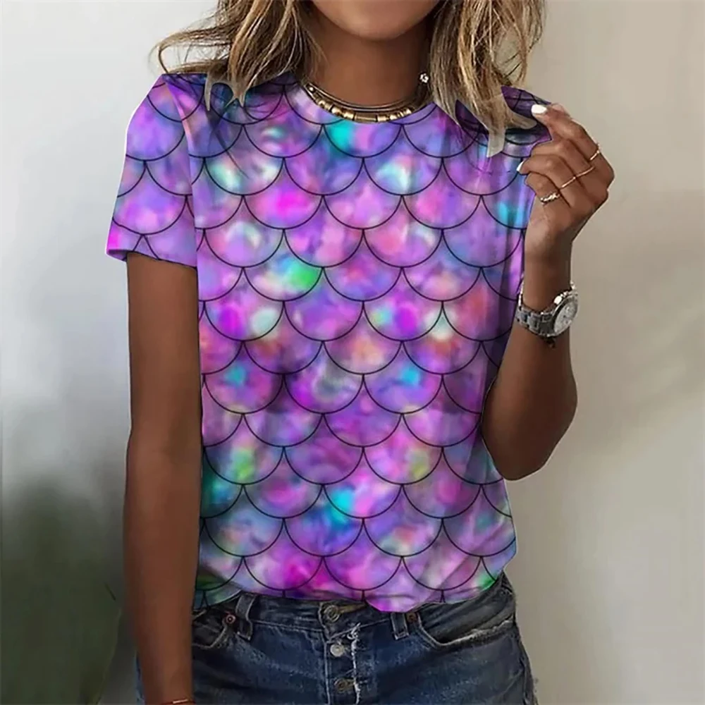 Colored Polygon Print Designer Women's T-shirts Summer Fashion Crew Neck Short Sleeves T shirt Casual Loose Y2K Women Clothing