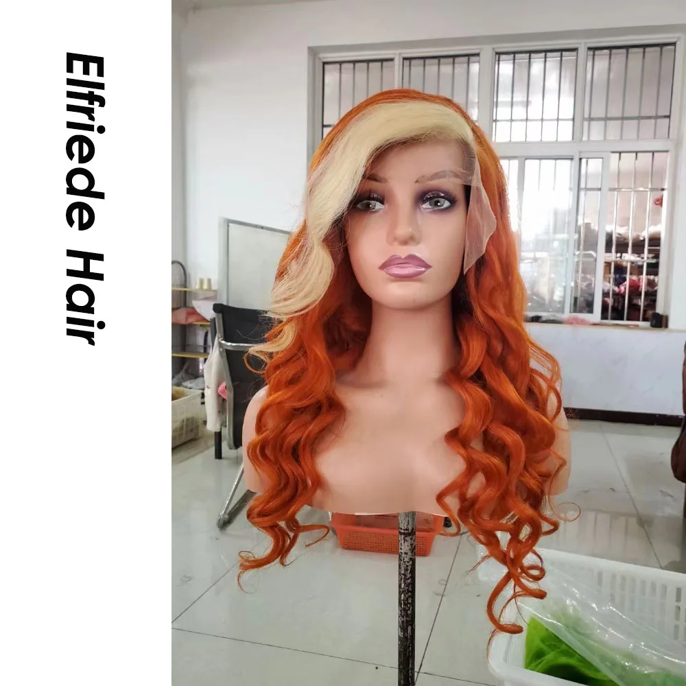 Elfriede Ginger Orange 613 Blonde Skunk Stripe Loose Wave Lace Wigs for Women 4x4 13X4 13X6 HD Lace Frontal Wig Human Hair Wigs