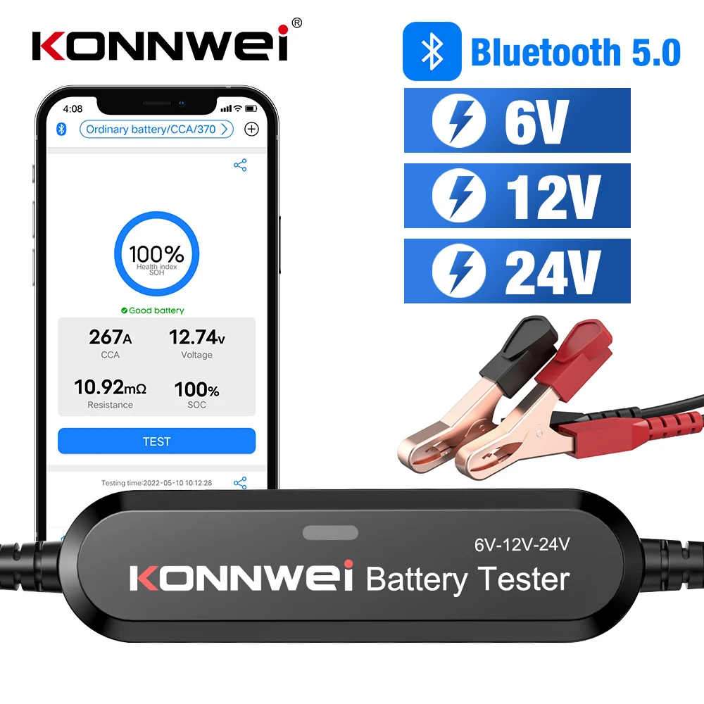 KONNWEI BK100 BK200 Car Motorcycle Battery Tester Bluetooth 5.0  6V 12V Battery Monitor 100-2000 CCA Charging Cranking Test Tool