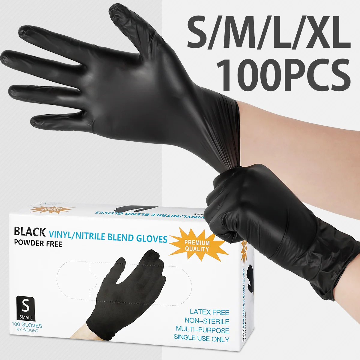 100pcs Black Disposable Rubber Nitrile Gloves for Cooking Work Housework Kitchen Home Cleaning Car Repair Waterproof Gloves