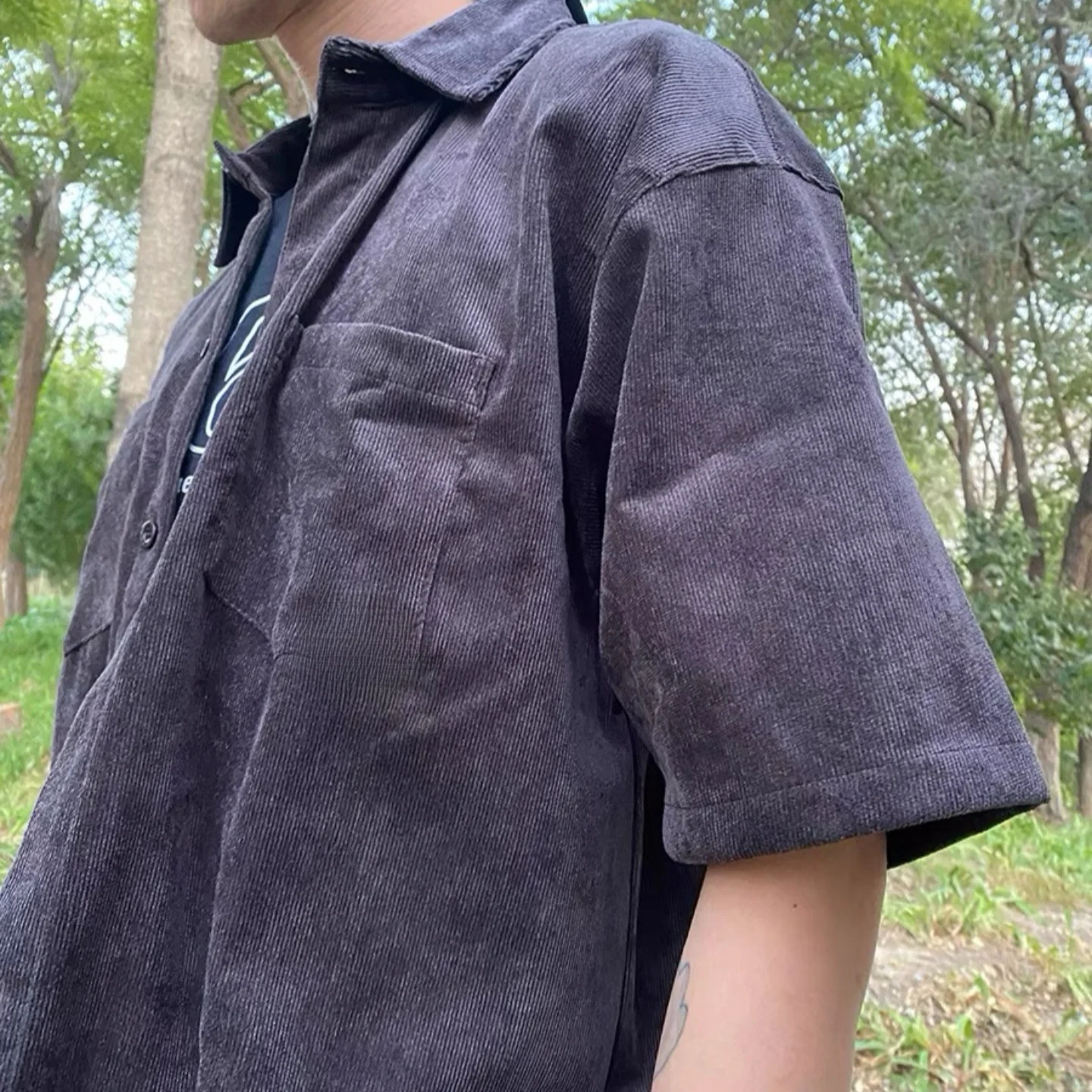

ADWYSD Embroidered Corduroy ort Sve irt American Street Sle Retro Casual Faion Urban Spring Autumn Men's irt