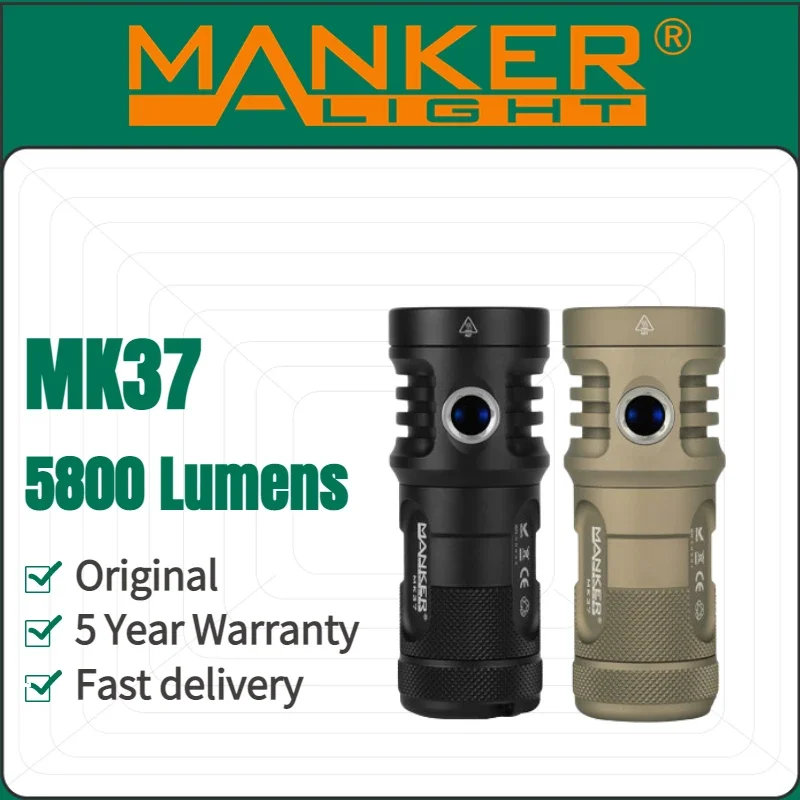 Manker MK37 White/Green Dual Light Flashlight 5800 Lumens High Power Torch Light Use 3 Pcs 18650 Battery for Self Defense