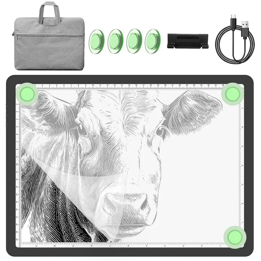 

9000LUX A4 Rechargeable Tracing Light Box with Padded Case,Wireless Diamond Art Light Board,Side Physical Buttons and Magnetic P