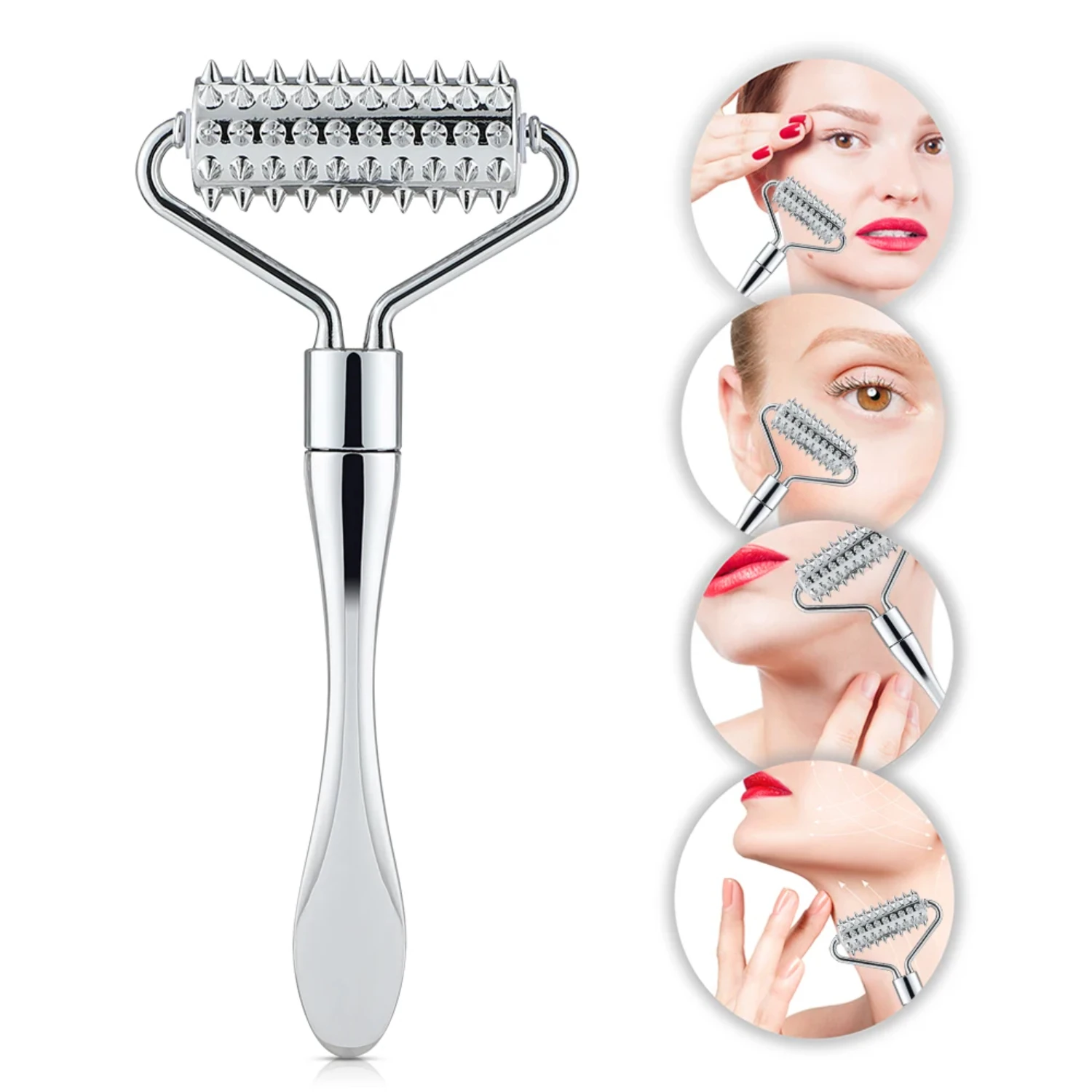 

Stainless Steel Pointed Roller Spatula Massage Ball Stone Face Roller Massager To Improve Neck Facial Beauty Skin Care Tool