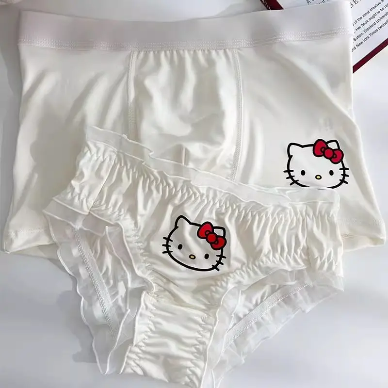 

2pcs Couple Panties Sanrio Hello Kitty Fashion Cute Women Men's Breathable Silk Sexy Soft Pure Lust Sexy Pure Lust Briefs Gift