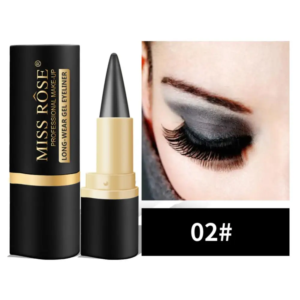 2PCS Miss Rose Black Long-Lasting Eye liner Pen Makeup 24-Hour Waterproof Gel Eye Shadow Eyeliner Pencil Eye Shimmer Cosmetics