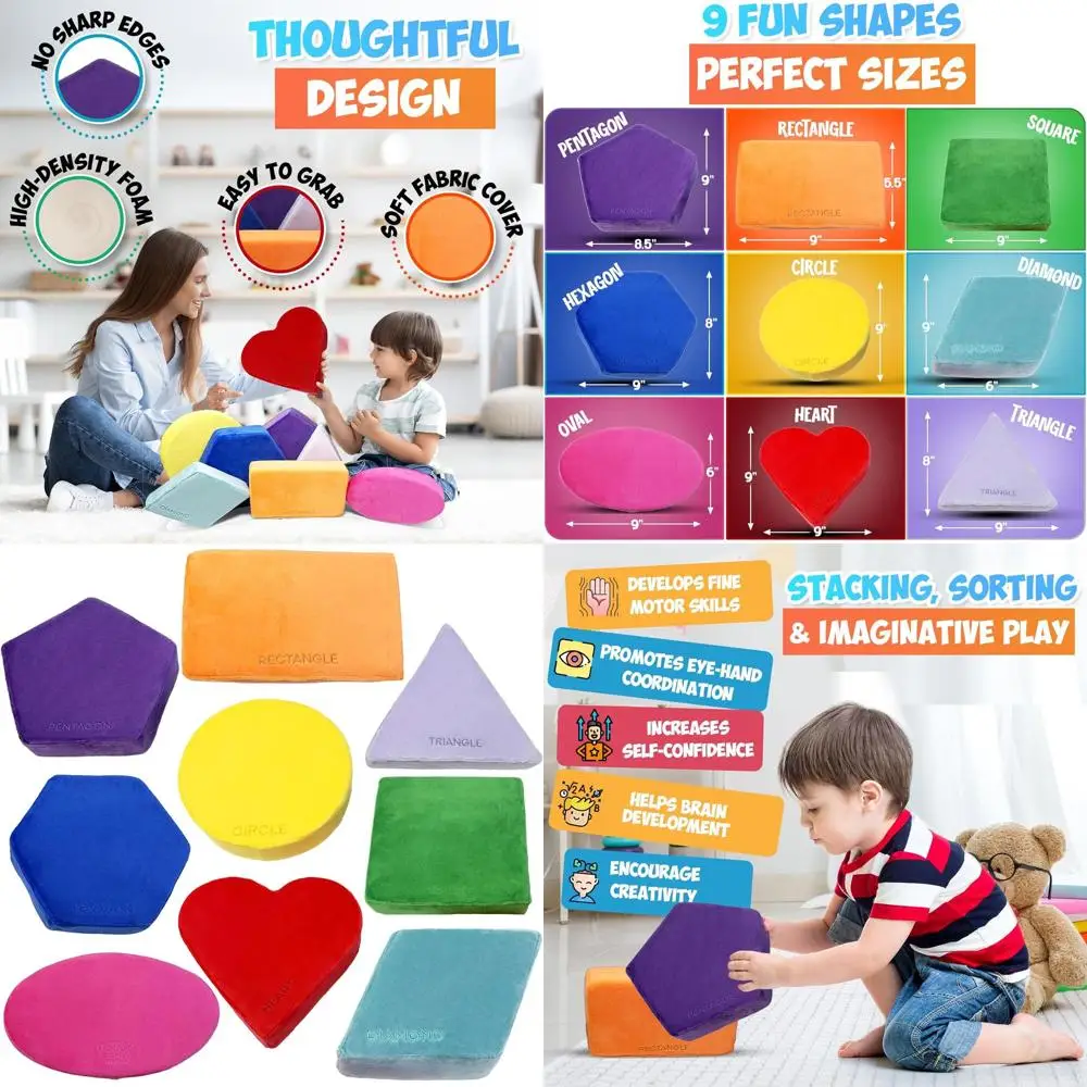 Soft Plush Stacking Blocks - Educational Toys for Toddler Learning and Play (Classic Colors)