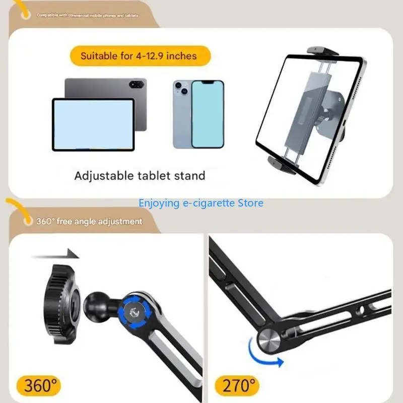 Verstellbarer Tablet-Halter zur Wandmontage für 4- bis 12,9-Zoll-Geräte mit drehbarer Basis und Aluminiumkonstruktion Y4QF – Detail 2