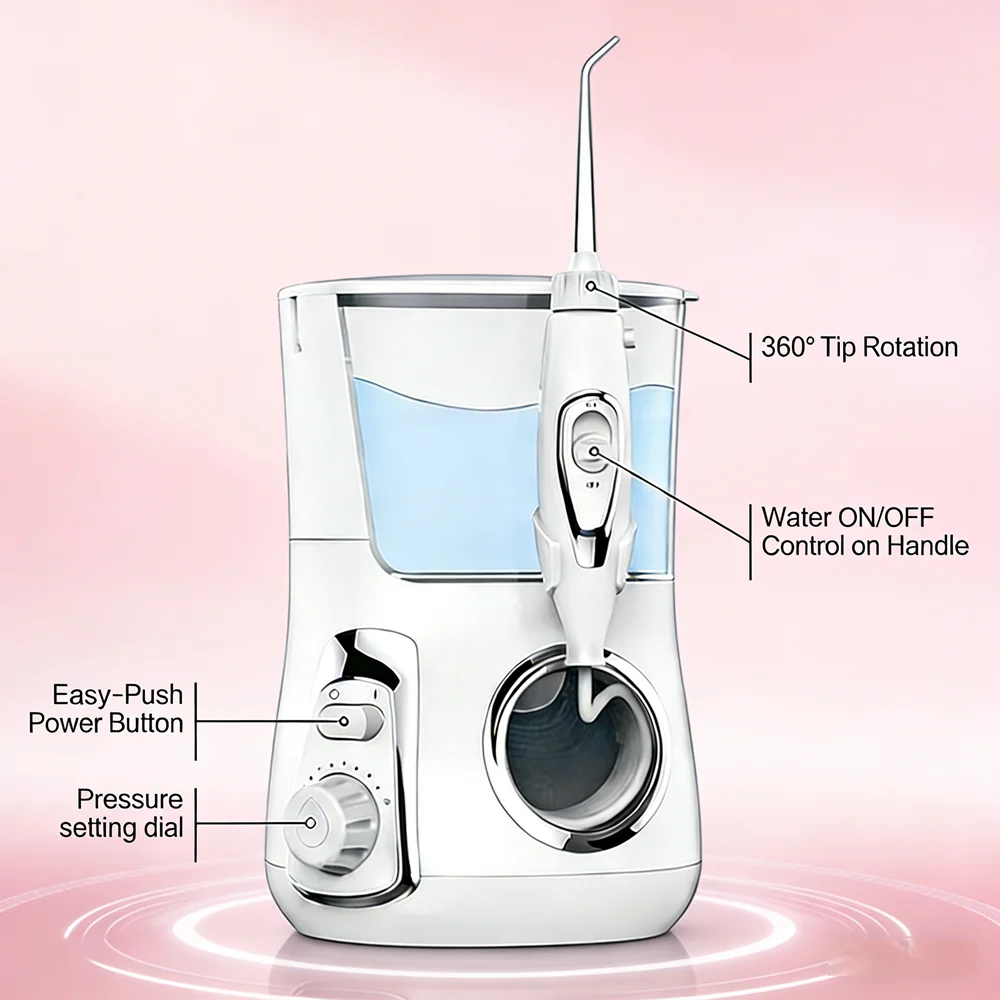 

800ML Desktop Dental Oral Irrigator 10 Modes 5 Nozzles Electric Water Flosser for Deep Teeth Cleaning & Fresh Breath