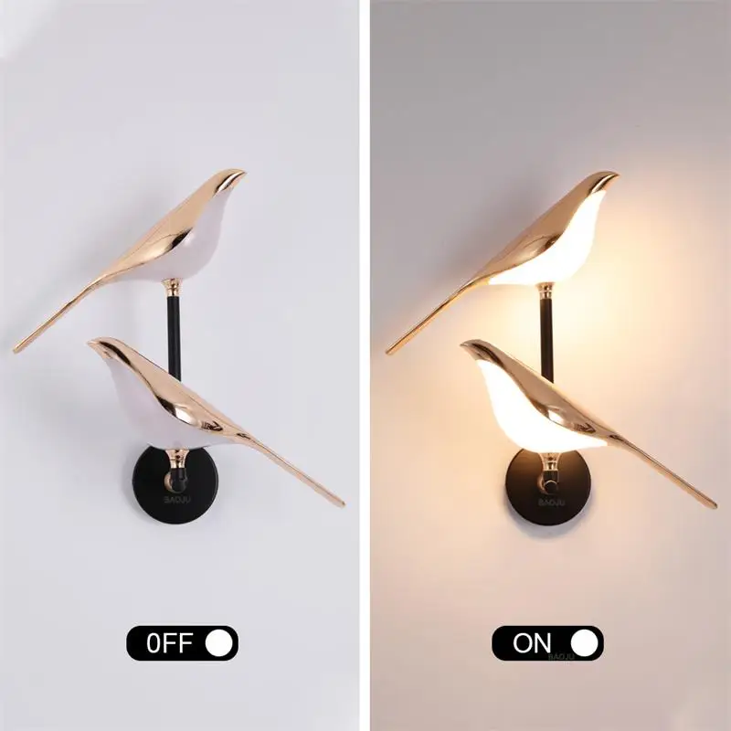360° Rotatable Magpie Bird Wall Light Touch Switch Wall Sconce For Kitchen Corridor Bedside Nordic Golden Silver LED Wall Lamps