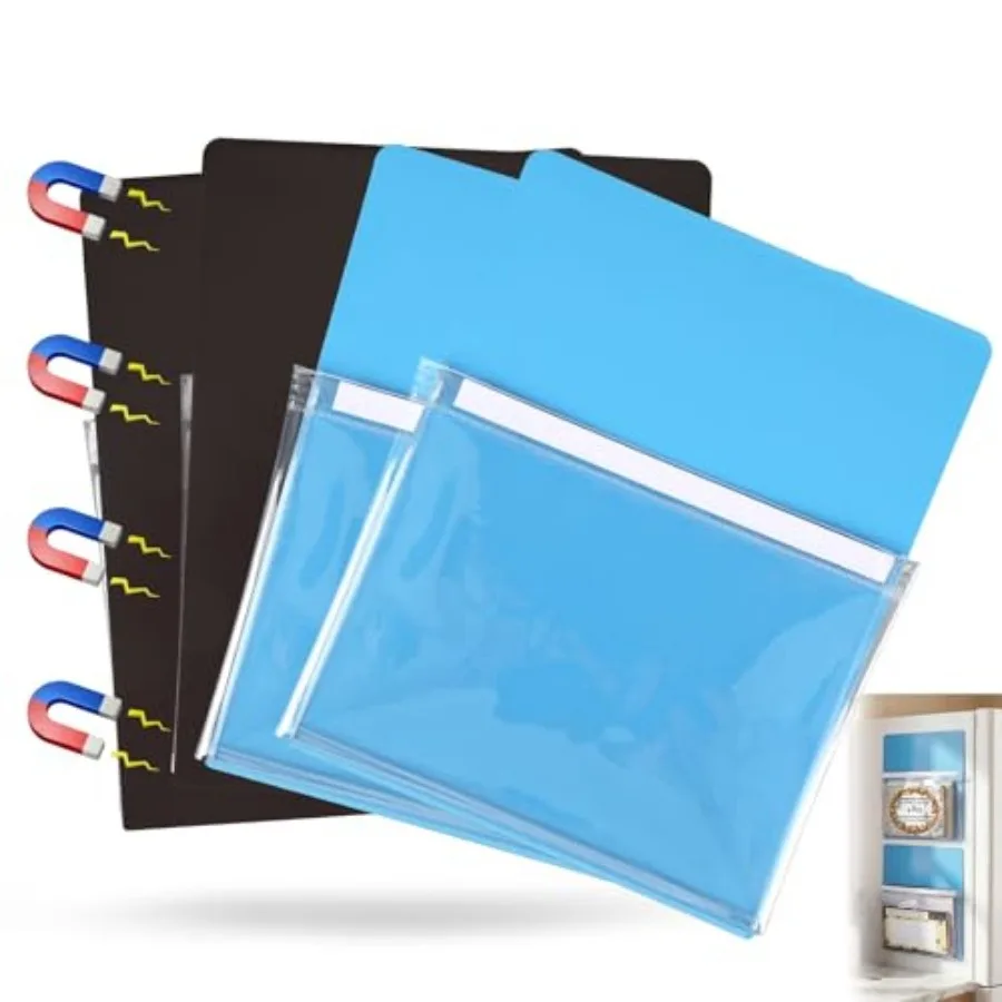

4 Pcs Blue Magnetic Pocket Magnetic File Holder Paper Holder Dry Erase Marker Organizer Fridge Pocket Organizer for Whiteboard