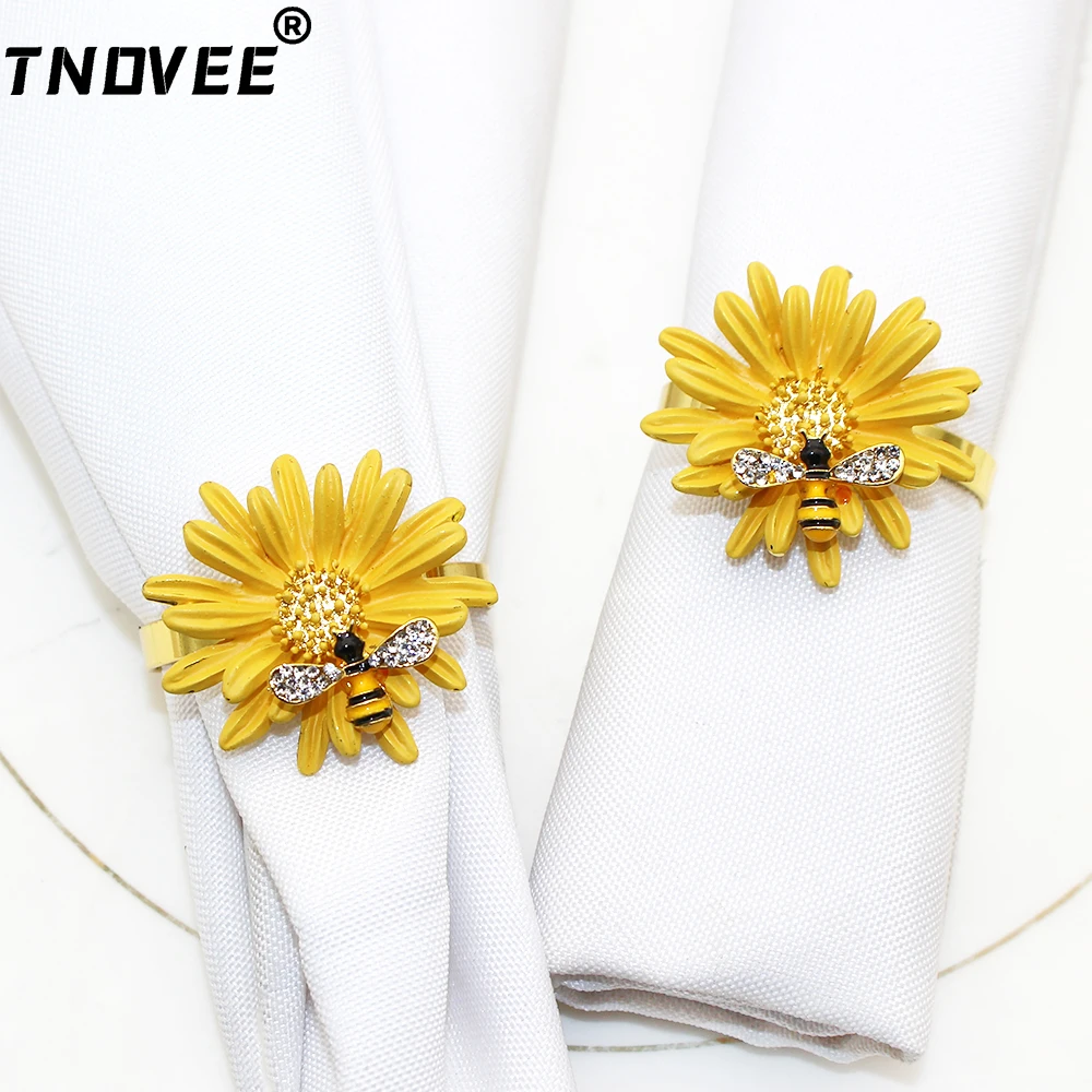 

12Pcs Fall Napkin Rings Rhinestone Sunflower Napkin Ring Holder for Fall Thanksgiving Wedding Birthday Table Decoration ERD14