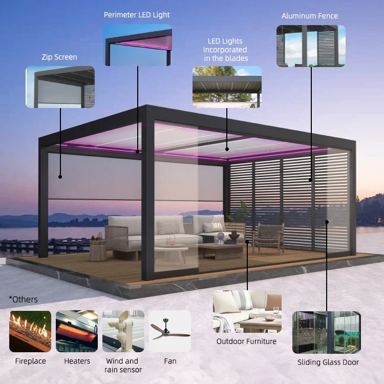 Aluminium Louvered Roof Pergola Bioclimatique Garden Arches Arbours Pergolas Aluminum Remote Control Motorised Outdoor