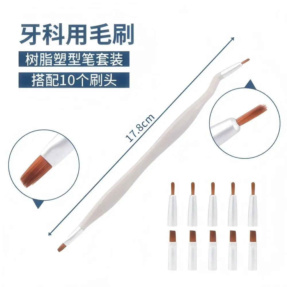 Dental Resin Brush Pen with Replaceable Straight Curved Head Mini Micro Brush Handle Professional Dentist Clinic Lab Tool