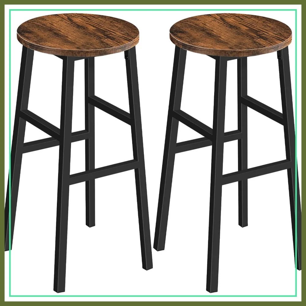 

Bar Stools Set of 2, 28 Inch Round Bar Chairs with Footrest, Industrial Kitchen Breakfast Chairs, Easy Assembly, Rustic Brown