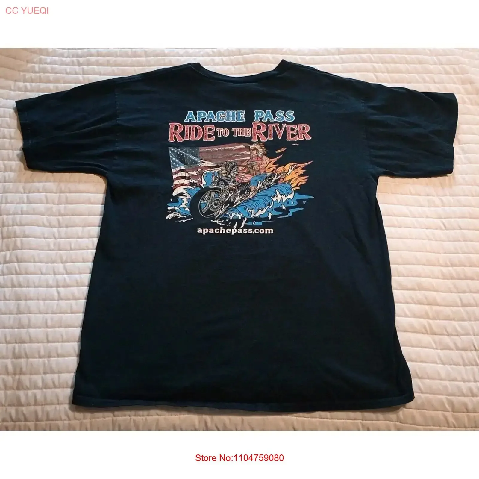 Camiseta Apache Pass Ride The River Biker, talla L, color negro, con bolsillo frontal, motocicletas, estilo vintage, lavado, moda para hombre, gráfico unisex