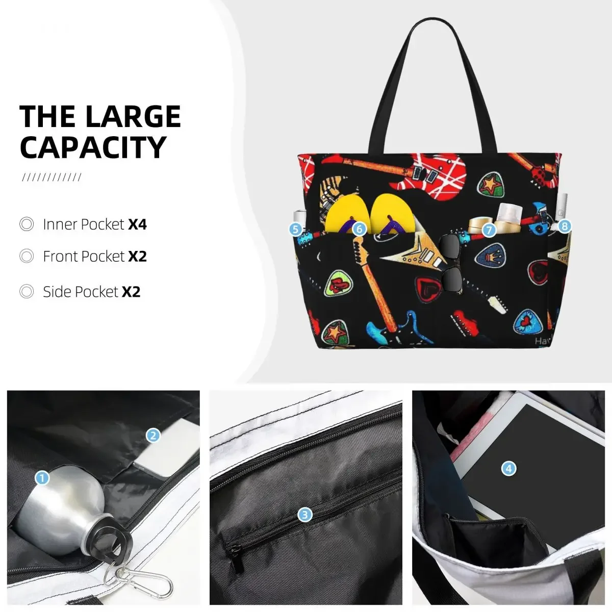 Sac de voyage de plage pour guitares électriques, sac fourre-tout, motif multi-style, cadeau d'anniversaire pour adultes