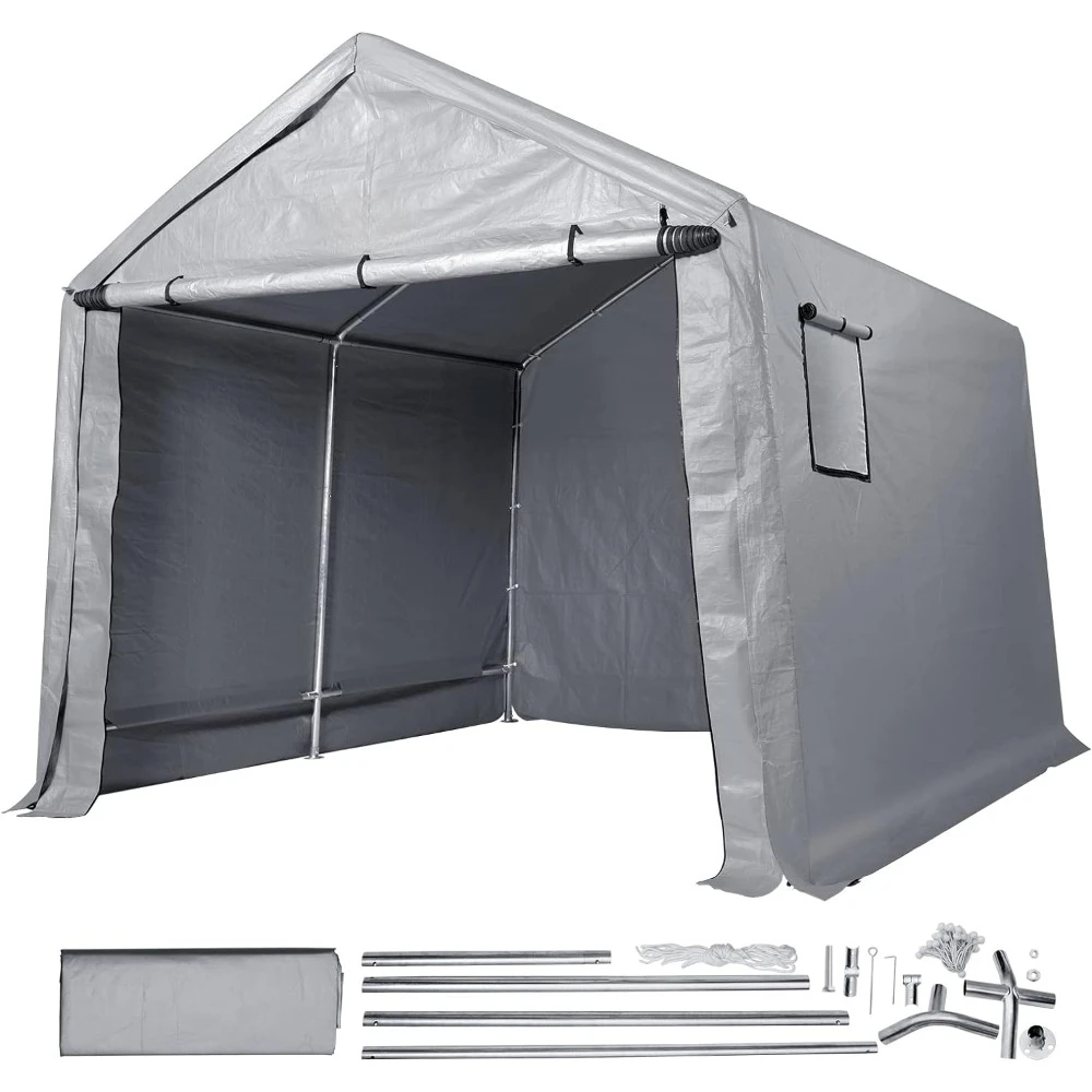 

Portable Shed Outdoor Storage Shelter, Heavy Duty Garage, Steel Metal Peak Roof, All Season, Portable Carport, 10x15 ft