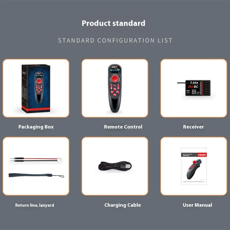 HOTRC DS650 リモートコントローラー カラースクリーン 2.4G 6チャンネル 定速電圧信号リターン ボートおもちゃ部品＆アクセサリー用