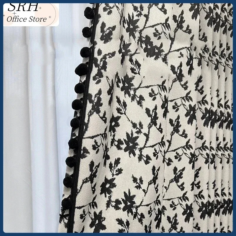 Modern Chenille Curtains for Living Dining Room Bedroom Flower Cloth American Retro Floral High-end Models Finished Decoration