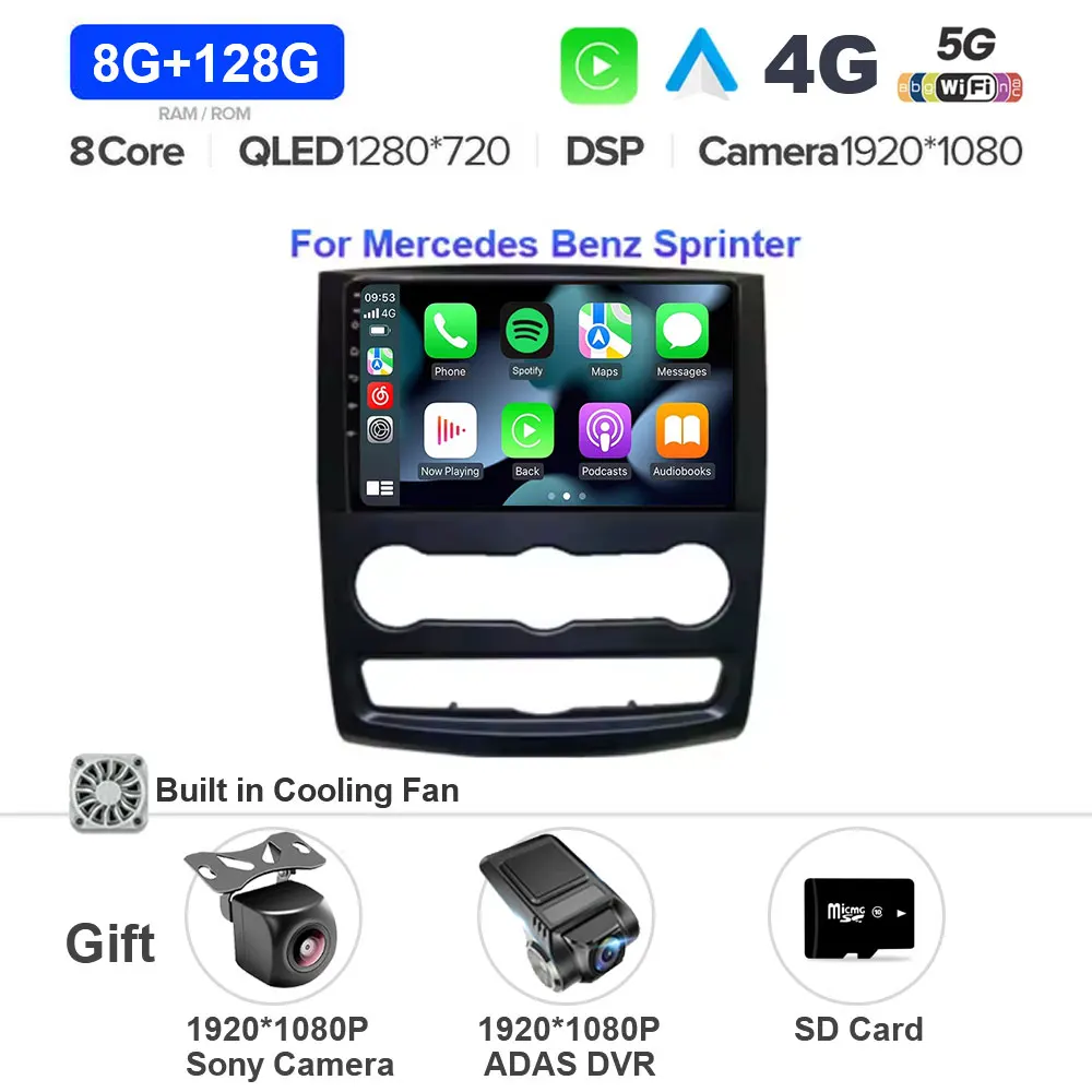 Android 15 Auto Multimedia Videospeler GPS Stereo met CarPlay WiFi 5G DSP voor VW Crafter Mercedes Benz Sprinter