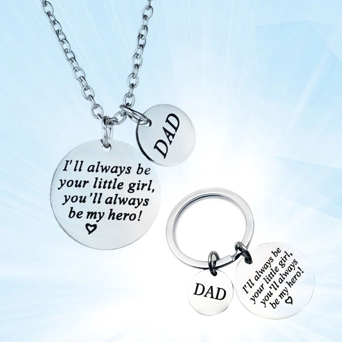 

Stainless Steel Father Necklace Keychain Gift Set I'll Always Be Your Little Girl You'll Always Be 30mm Round