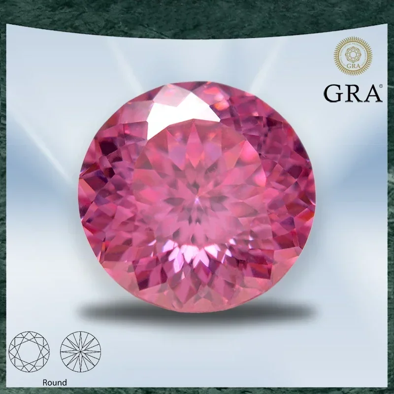 

Moissanite Stone Round Shape 100 Faces Cut Diamond Pink Colour with GRA Certificate for Top Charms beads Jewelry Making Material