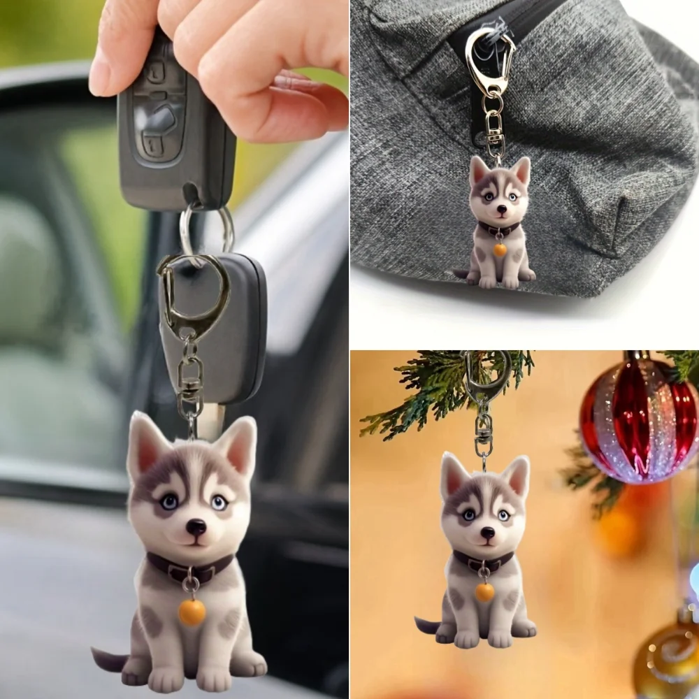 2D Cute Husky Keychain Cartoon Puppy Acrylic Pendant Versatile Charm for Car Mirror,Backpacks,Home,Festive,Gift & Decor