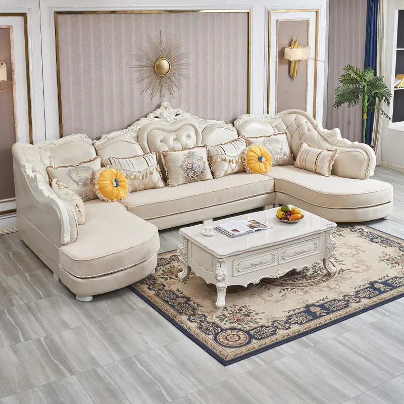 European-style Fabric Sofa Combination U-shaped Double Imperial Concubine Solid Wood Size Apartment Light Luxury Living Room