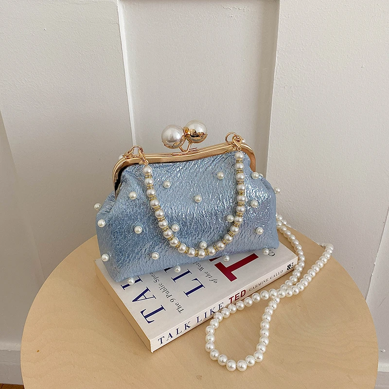 Luxury Bags Affordable - Glitter Pearl Decor Kiss Lock Evening