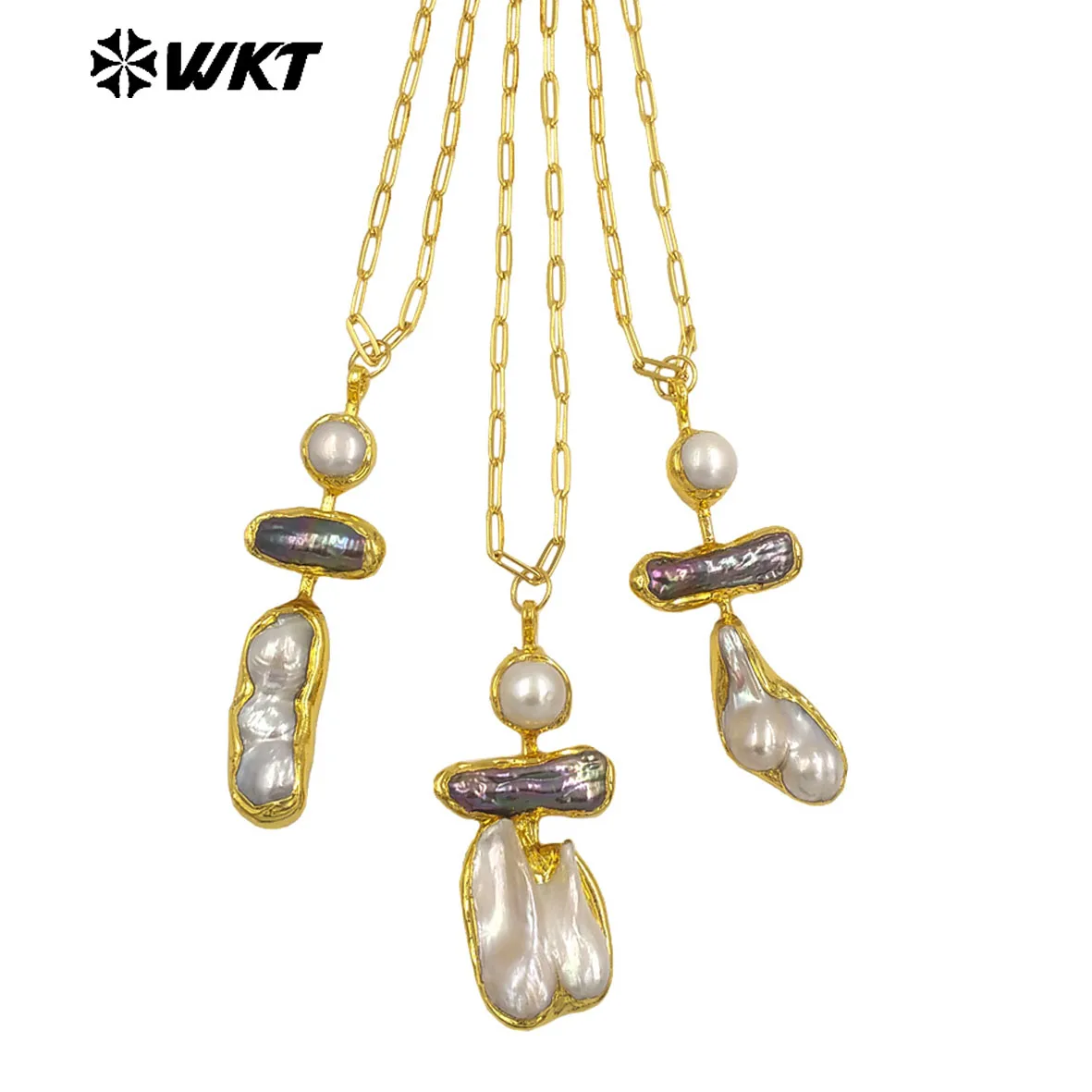 

WT-JN335 High Quality Hot Selling Freshwater Pearl Irregular Shape Necklace With 18k Gold Plated For Women Special Jewelry