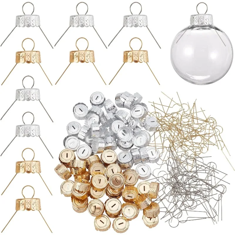 

200 Pcs Round Ornament Cap Aluminum Christmas Ornament Cap Replacement Hangers Caps for Glass Porcelain Ceramic Christmas DIY