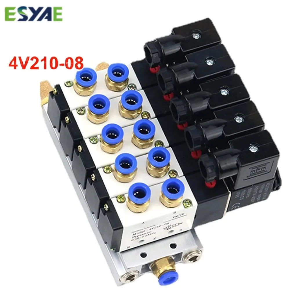 

12/24V DC 110/220V AC Multi Option 4V210-08 Pneumatic Solenoid Valve Block With Muffler Fitting Base Manifold 2/3/4/6 Way