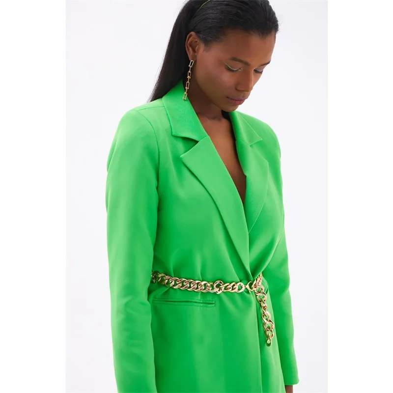 Novo verde feminino ternos calças conjunto 2 pçs blazer com cinto de metal tamanho personalizado vestido de baile de formatura жdress dress dress wear wear wear wear wear wear wear moda street wear