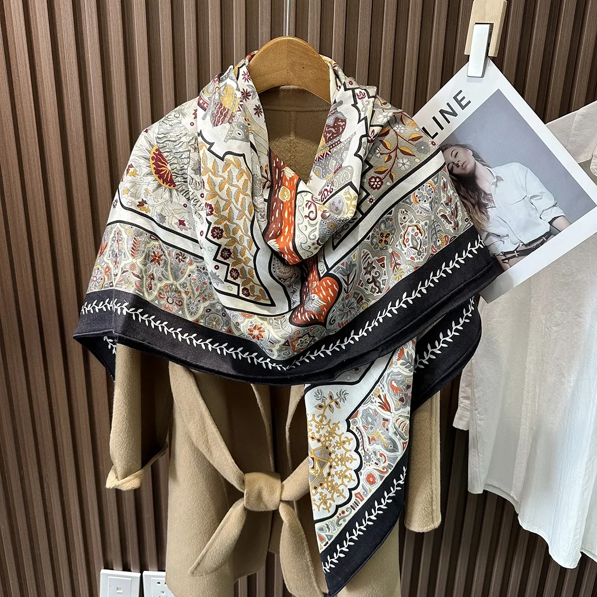 30% Pure Natural Silk+70% Wool 130x130CM Autumn and Winter Warm Scarf  Single Sided Printing Shawl Square Scarf