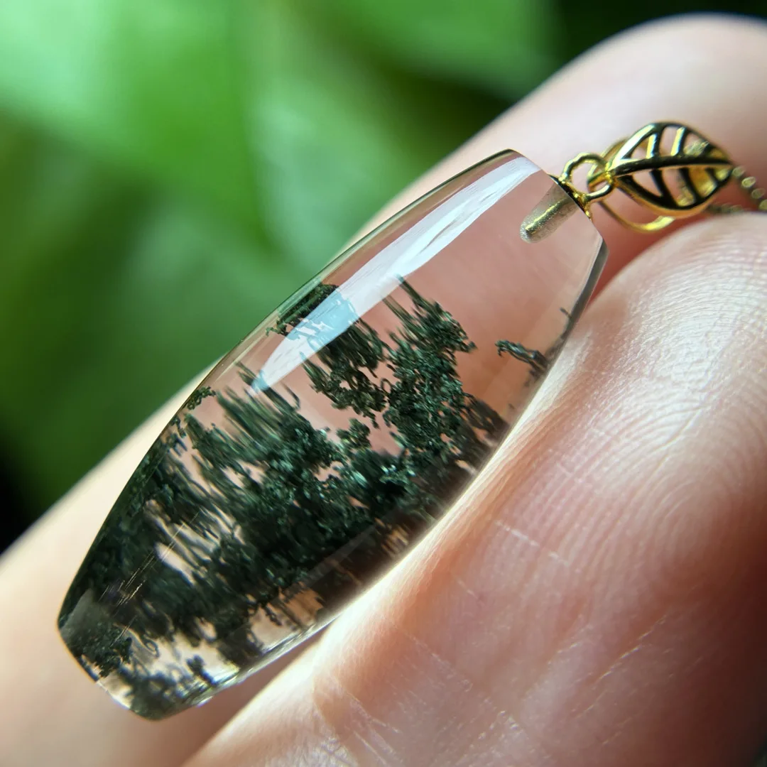 

Натуральный зеленый фантомный кварцевый кулон, ювелирное изделие, бочонок для женщин и мужчин, 23,4*9,8*9,7 мм, ожерелье с каплями воды, фантомный редкий сад, AAAAAA