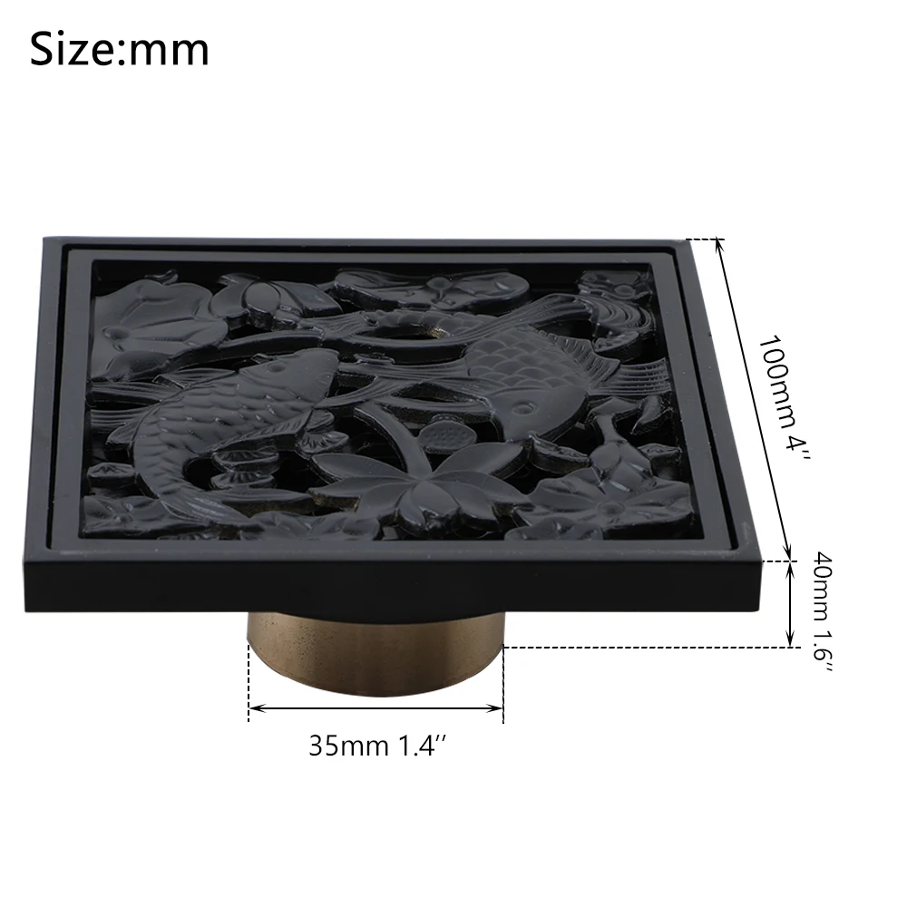 Torayvino 10*10cm Square Shower Drains Bath Drains Strainer Hair Fish Carved Bathroom Waste Grate Filter Deodorant Floor Cover