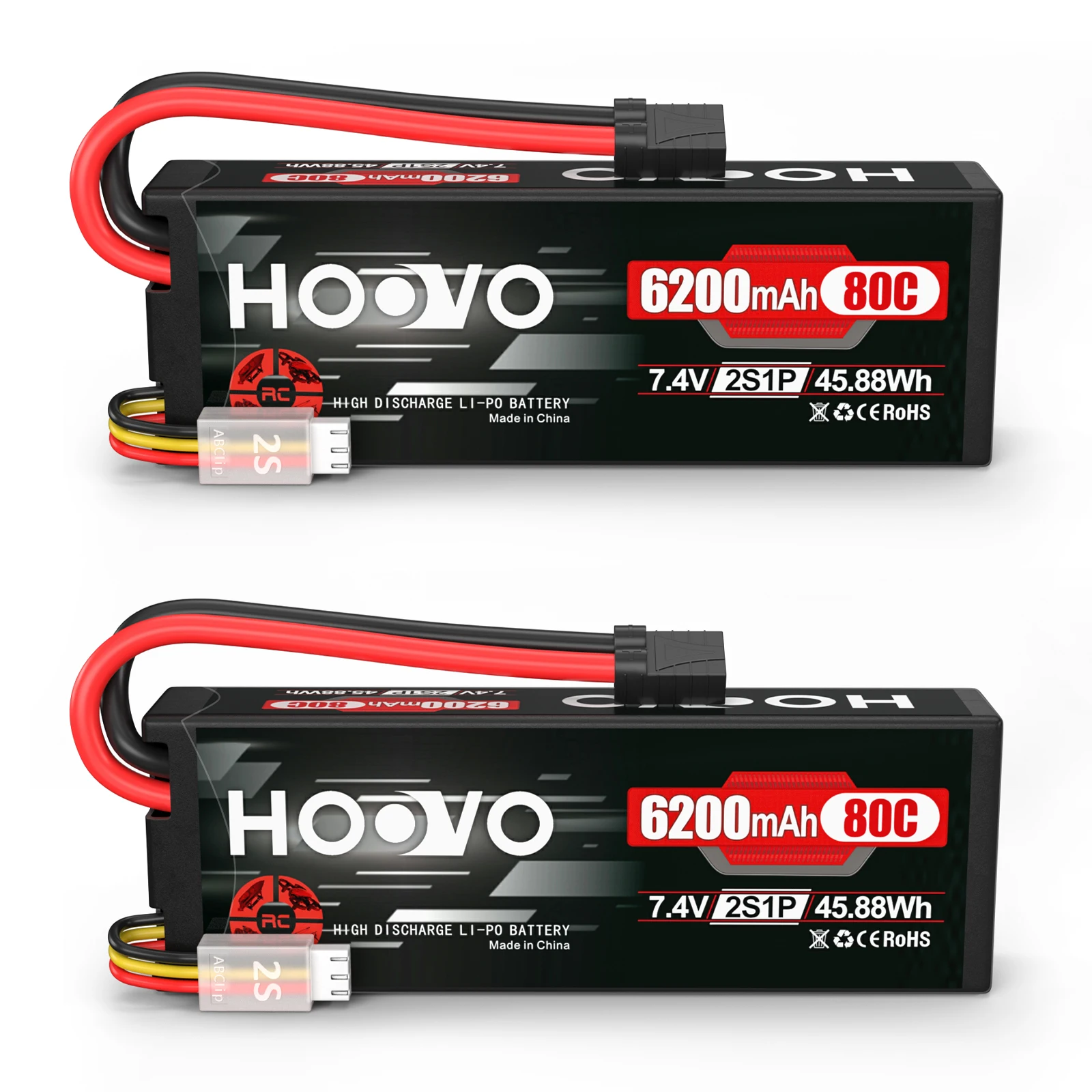 HOOVO 2 قطعة 2S يبو بطارية 7.4 فولت 80C 6200 مللي أمبير غطاء واقٍ مزخرف لهاتف آيفون بطارية RC مع Tracxas التوصيل لشاحنة يتم التحكم بها عن بُعد عربات التي تجرها الدواب خزان RC طائرة