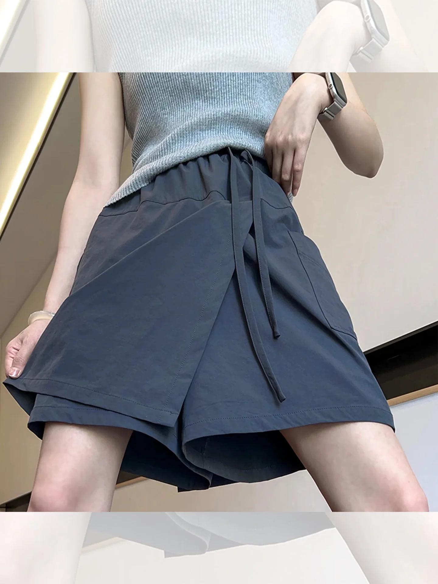 

Qui Dry Спортивная Юбка Брюки Женские Летние Тонкие Большие Размеры Повседневные Высокая Талия Тонкие Маленькие Брюки Широкие Брюки ort