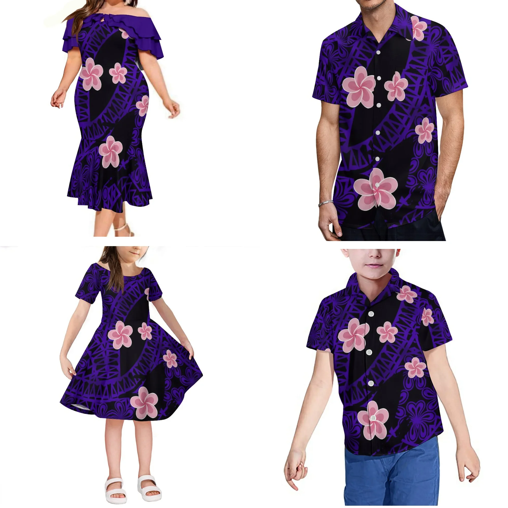 Conjunto familiar personalizado para hombre y mujer, traje con estampado de Polinesia, samoana, camiseta a juego, Verano