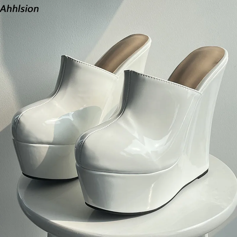 

Ahhlsion/Новые модные женские туфли-лодочки на платформе, пикантные туфли на танкетке с круглым носком, лаконичные белые туфли для вечеринок, женские американские большие размеры 5-20