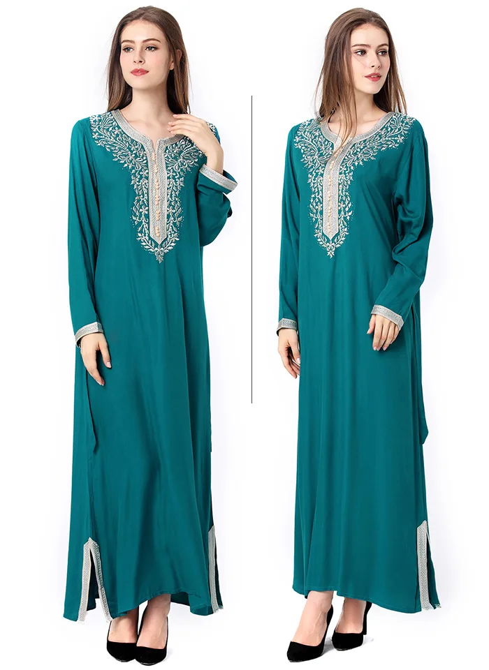 Muslim Dress Turkish India Ruffles Sleeve Embroidered Abaya Duabi Arabic Vestidos Moroccon Kaftan Islamic Party Gown Robe