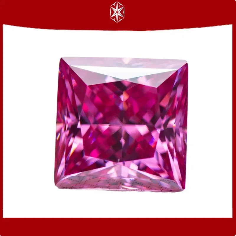

Moissanite StonePrincess Cut Dark Pink Colour Gemstone Lab Created Diamond Jewelry Rings Earrings Making with GRA Certificate