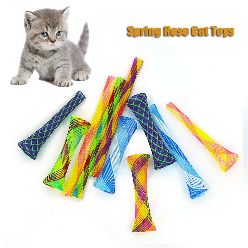 Cat Toys Colorful Spring Hose Kitten Grinding Claw Telescopic Spring Chew Toy Pet Interactive Training Chase Toys Pet Supplies