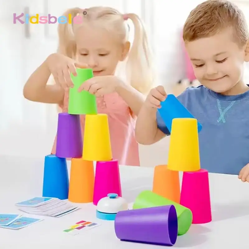Juego de entrenamiento clásico con bloques apilados, juego de fiesta Montessori, educativo, iluminación intelectual, taza apilable, juguete de velocidad para niños