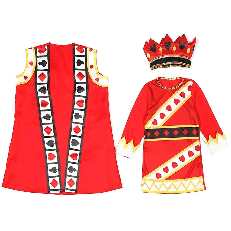 Girls poker queen cosplay costume boys red hearts King poker clothes peach heart queen poker printed dress Purim carnival outfit