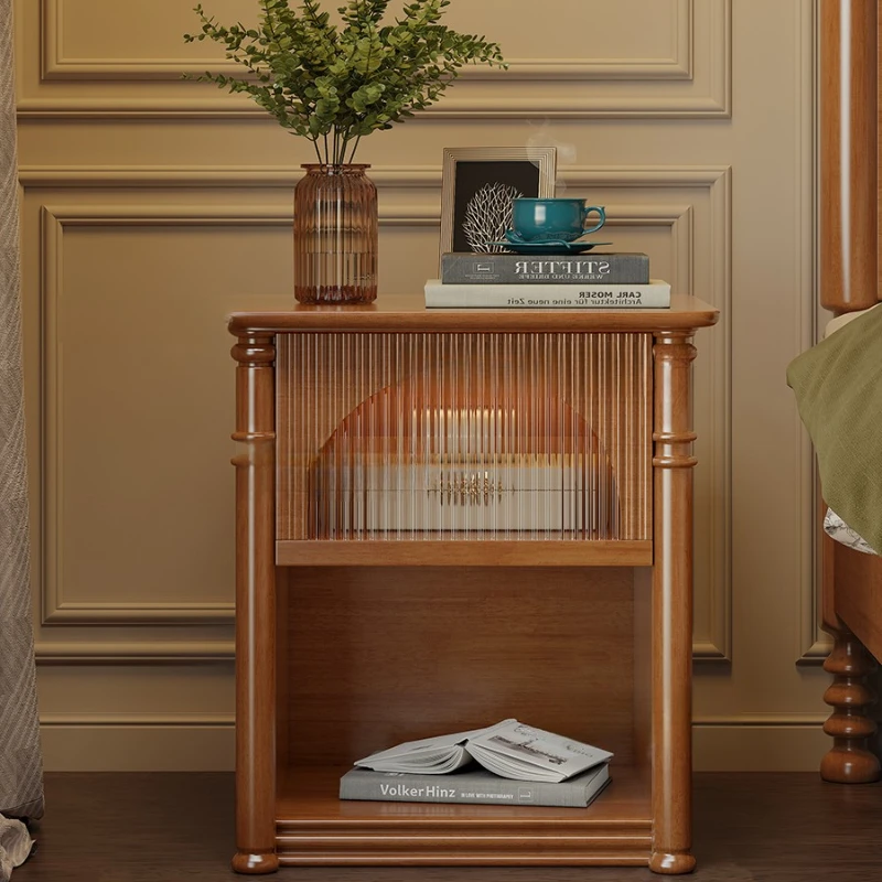 

Vintage Solid Wood Nightstand Antique Walnut Narrow Bedside Table Space-Saving Storage Cabinet for Small Bedrooms Apartment
