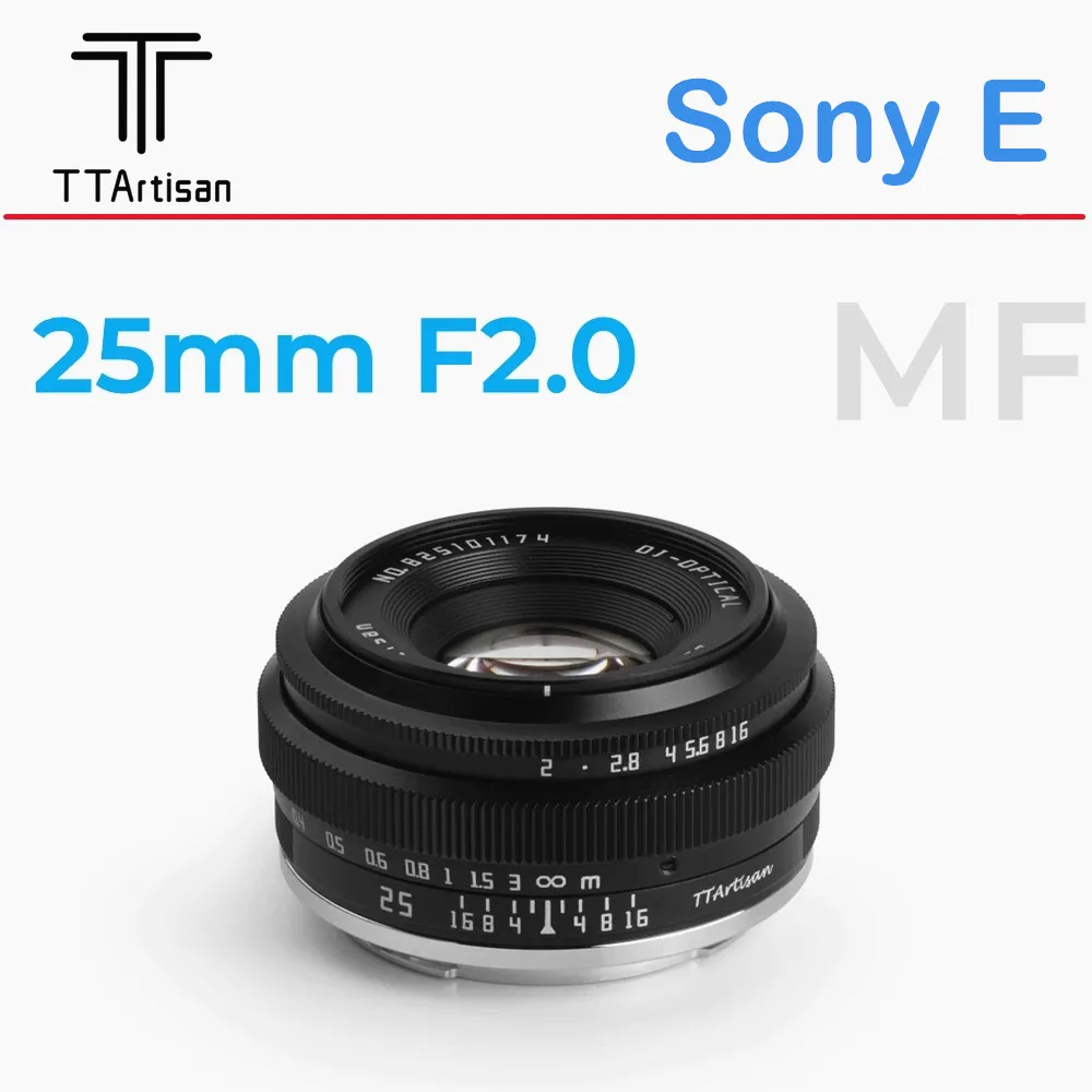 TTArtisan 25mm F2.0 APS-C Manual Focus Lens for Canon EOS-M/  E/ Fuji X/ M43/ Nikon Z/ Canon RF/ L Mount Mirrorless Cameras