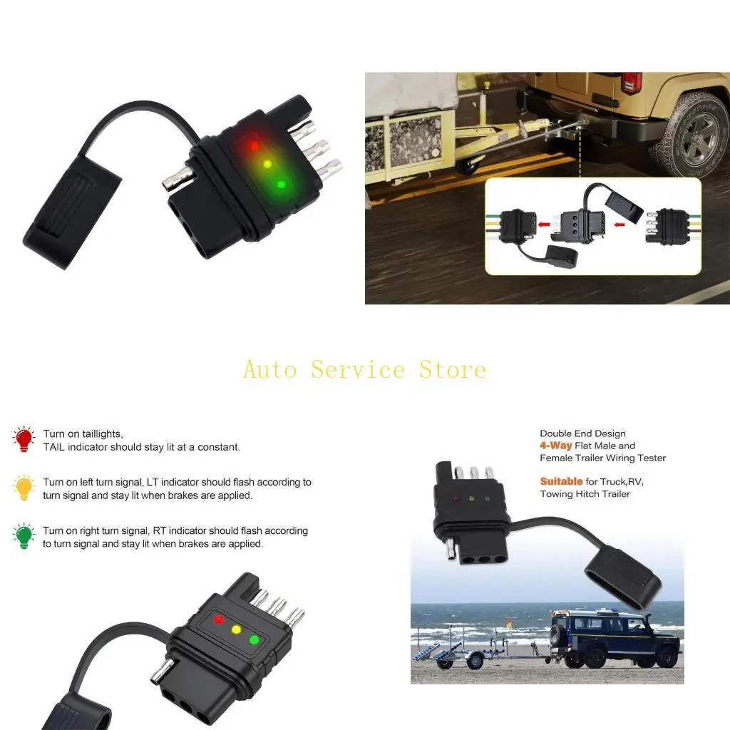 462A Universal 4 Pin Trailer Connector Tester with Strong ABS Housing Vessel Trailer Link Tester Tool for Long Service Use