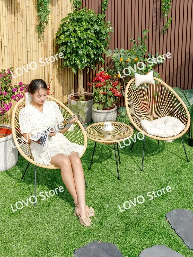 Balcony Small tables and chairs Outdoor leisure rattan  Household one table  two  Garden reading